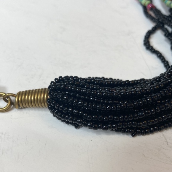 22" Colorful Beaded Necklace 27 Strands Small Bead Blue Green Black - Picture 8 of 12